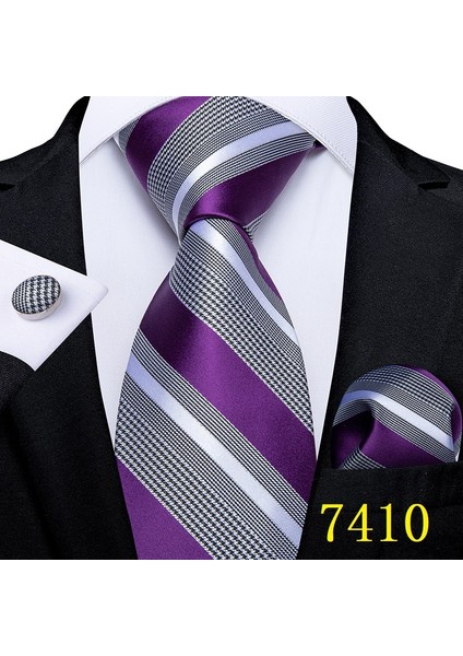 No.1493 Boyutu Dibangu Erkek Kravat Seti Mor Paisley Dokuma Ipek Kravat Şık Boyun Atkısı Cebi Kare Kol Düğmeleri Formal Parti Için (Yurt Dışından)