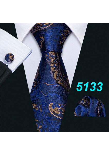 Çok Renkli Stil No.850 Boyutu Erkekler Için Mavi Ipek Kravat Cebi Kare Kol Düğmesi Tasarım 14 Parça Takım - Düğün Ve Iş Görünümü Için Şık Kravat Seti (Yurt Dışından)