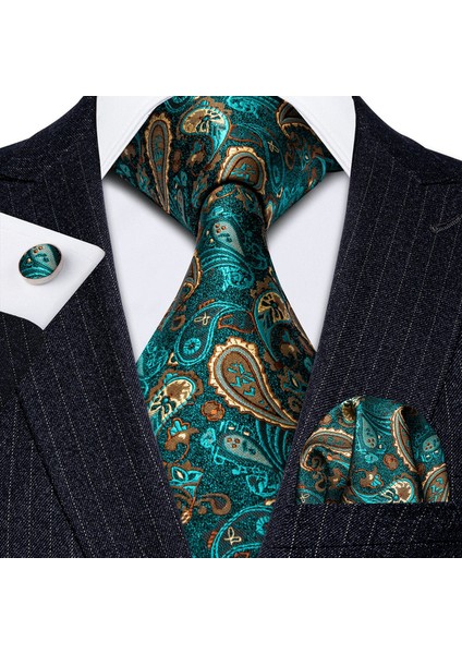 Çok Renkli Stil No.5153 Boyut Erkekler Için Tasarımcı Kravat Mendil Manşet Düğme Paisley Düz Renk Düğün Iş Kravat (Yurt Dışından)