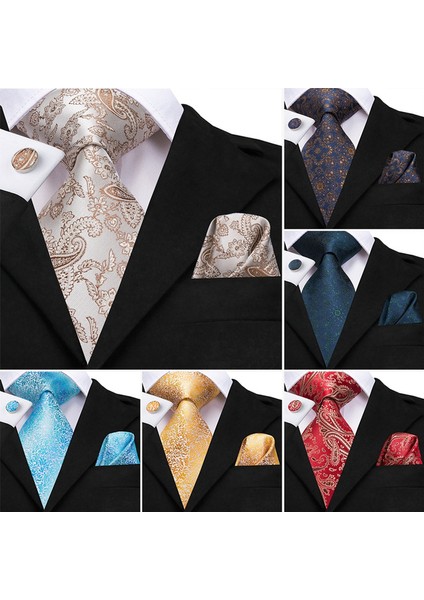 Bej Tarzı 8,5 Cm Hi-Tie Erkek Paisley Çiçekli Ipek Kravat Mendil Kol Düğmesi Seti (Yurt Dışından) fiyatları