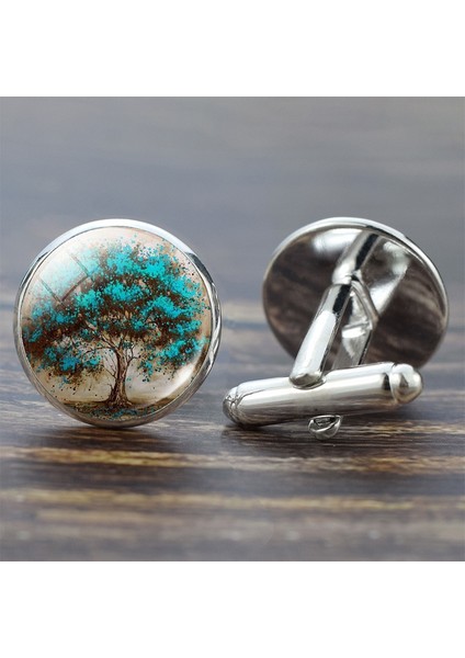 Gümüş Tarzı No.5 Boyutu Hayat Ağacı Kol Düğmeleri En Iyi Damat Kol Düğmeleri Seti Düğün Hayat Ağacı Takım Gömlek Gümüş Kol Düğmeleri Erkek Aksesuarları (Yurt Dışından)