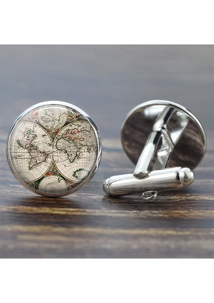 Gümüş Tarzı Fransa Erkek Kol Düğmesi Amerika Avrupa Haritası Gümüş Takı Düğün Kol Düğmeleri - Dünya Haritası Cufflinks (Yurt Dışından) modelleri
