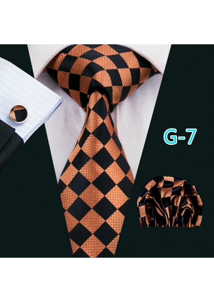 Altın Tarzı G-14 Erkekler Için Sarı Altın Paisley Desenli Formal Set Ipek Kravat Mendil Kol Düğmesi (Yurt Dışından)