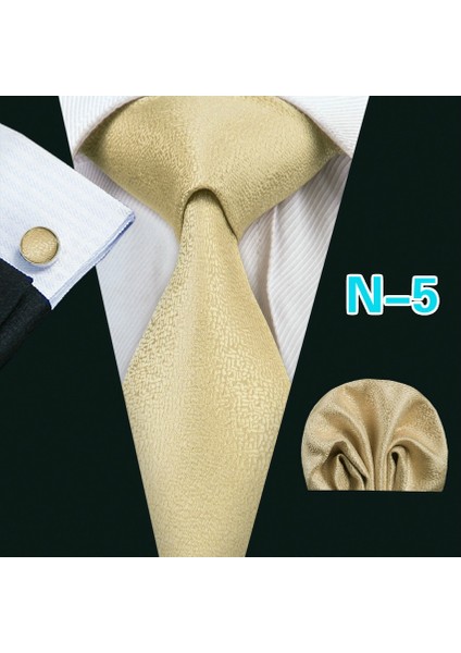 Çok Renkli Stil N-5 20 Stil Kravat Şık Erkek Sarı Ipek Kravat Mendil Kol Düğmeleri Formal Düğün Için (Yurt Dışından)