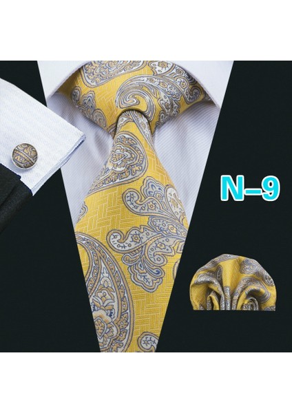 Çok Renkli Stil N-5 20 Stil Kravat Şık Erkek Sarı Ipek Kravat Mendil Kol Düğmeleri Formal Düğün Için (Yurt Dışından)