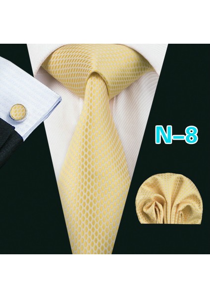 Çok Renkli Stil N-5 20 Stil Kravat Şık Erkek Sarı Ipek Kravat Mendil Kol Düğmeleri Formal Düğün Için (Yurt Dışından)