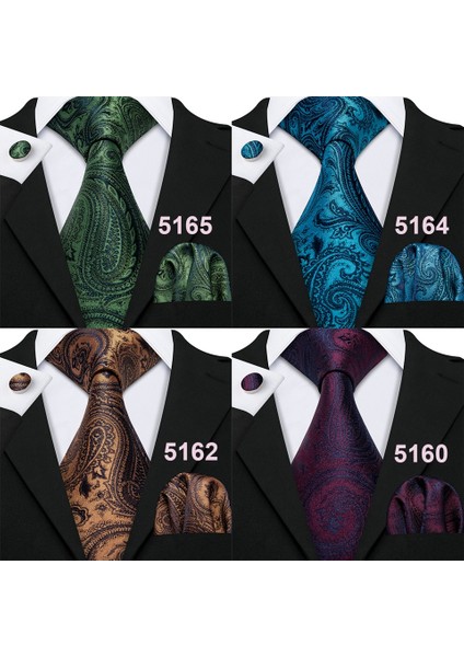 Çok Renkli Stil No.5220 Boyutu 2021 Erkekler Için Ipek Paisley Jakarlı Ipek Kravat Kol Düğmesi Mendil Seti Barry.Wang (Yurt Dışından)