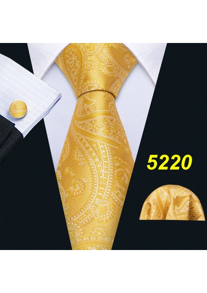Çok Renkli Stil No.5220 Boyutu 2021 Erkekler Için Ipek Paisley Jakarlı Ipek Kravat Kol Düğmesi Mendil Seti Barry.Wang (Yurt Dışından)