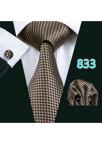 Çok Renkli Stil No.5132 Boyutu Erkekler Için Lüks Ipek Kravat Iş Plaid Kontroller Dokuma Mendil Kol Düğmesi Formal Set (Yurt Dışından)