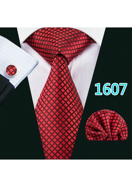 Çok Renkli Stil No.5132 Boyutu Erkekler Için Lüks Ipek Kravat Iş Plaid Kontroller Dokuma Mendil Kol Düğmesi Formal Set (Yurt Dışından)