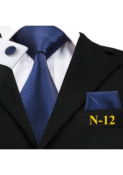 Çok Renkli Stil N-12 Erkekler Için Düğün Ve Iş Için Mavi Kırmızı Mor Ipek Kravat Seti (Yurt Dışından)