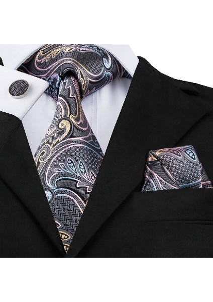 Çok Renkli Stil No.1017 Boyutu Moda Tasarım Ipek Kravat Mendil Kol Düğmesi Seti Formal Krawatte Takım - E-Ticaret (Yurt Dışından) modelleri