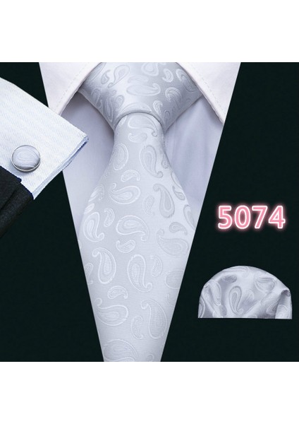 Çok Renkli Stil No.5135 Beden Erkekler Için Jakar Dokuma Ipek Kravat Cebine Mendil Ve Kol Düğmesi Seti (Yurt Dışından)