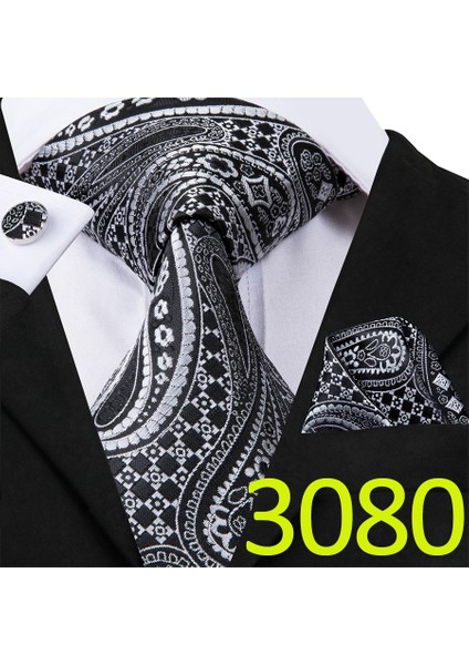 Çok Renkli Stil No.3080 Beden Erkekler Için Tasarımcı Kravat Seti Ipek Kravat+ Mendil + Kol Düğmesi Seti Parti Iş Için (Yurt Dışından)