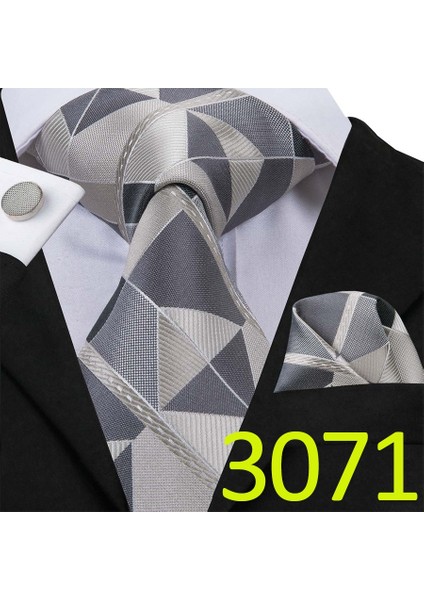 Çok Renkli Stil No.3080 Beden Erkekler Için Tasarımcı Kravat Seti Ipek Kravat+ Mendil + Kol Düğmesi Seti Parti Iş Için (Yurt Dışından)