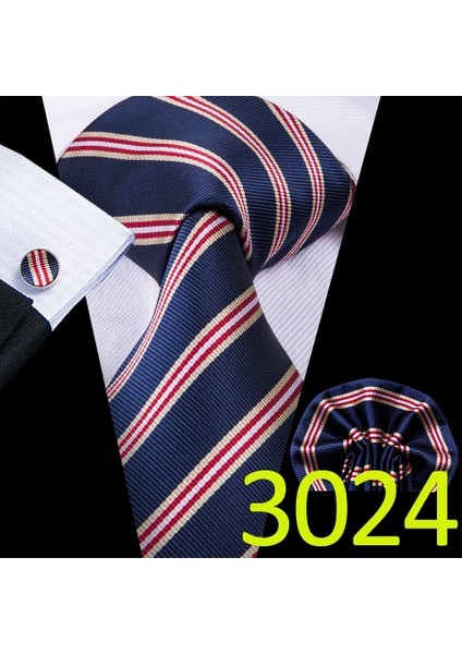 Çok Renkli Stil No.3080 Beden Erkekler Için Tasarımcı Kravat Seti Ipek Kravat+ Mendil + Kol Düğmesi Seti Parti Iş Için (Yurt Dışından)