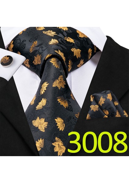 Çok Renkli Stil No.3080 Beden Erkekler Için Tasarımcı Kravat Seti Ipek Kravat+ Mendil + Kol Düğmesi Seti Parti Iş Için (Yurt Dışından)