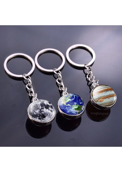 Gümüş Tarzı Ay Dünya Ay Topu Anahtarlık Galaksi Güneş Sistemi Gezegen Cam Topu Kolye Anahtarlık Evren Güneş Jüpiter Çift Taraflı Cam Topu Mücevher (Yurt Dışından) modelleri