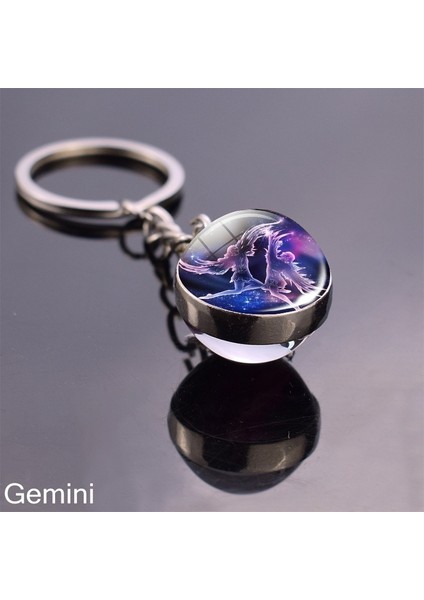 Gümüş Tarzı Ikizler Burcu 12 Burç Anahtarlık Çift Taraflı Cam Topuzlu Zodiac Takı Boğa Aslan Başak Akrep Balık Noel si (Yurt Dışından)