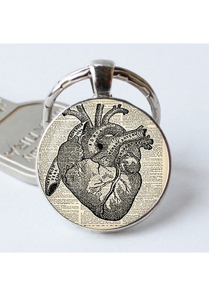 No.5 Boyutu Vintage Anatomik Kalp Gazete Kolye.Anatomik Kalp Anahtarlık.Anatomik Kalp Takı.Doğum Günü si (Yurt Dışından)