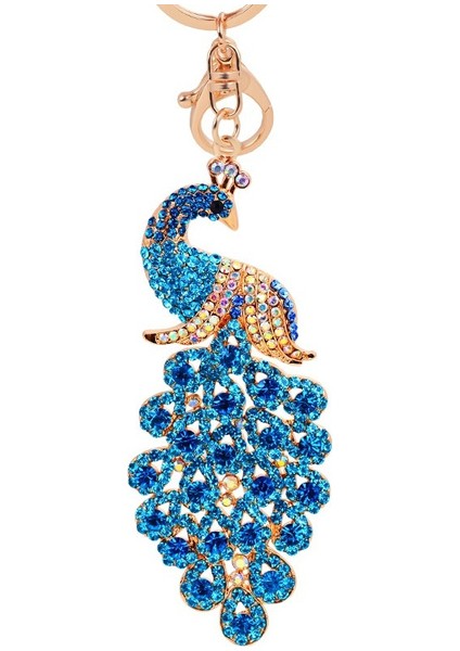 Mor Tarzı Kristal Altın Rengi 3D Renkli Tavus Kuşu Zincir Şanslı Kolye Anahtarlık Anahtarlık (Yurt Dışından) fiyatları