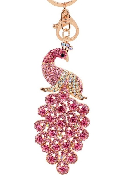 Mor Tarzı Kristal Altın Rengi 3D Renkli Tavus Kuşu Zincir Şanslı Kolye Anahtarlık Anahtarlık (Yurt Dışından) fırsatları