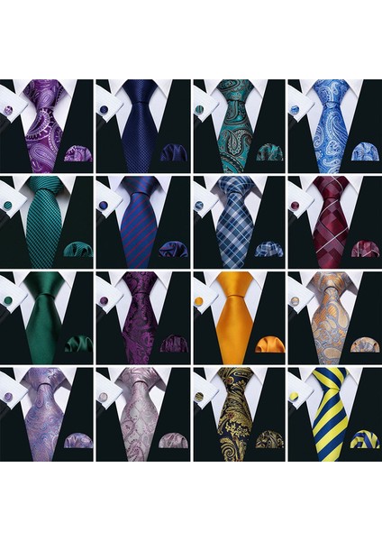 Çok Renkli Stil No.5507 Boyutu Düğün Iş Görüşmesi Için Erkek Paisley Ipek Kravat Mendil Kol Düğmeleri Seti (Yurt Dışından)