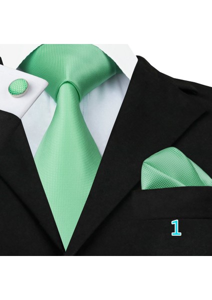 Yeşil Stil Yeşil-10 Erkekler Için 8 Tasarımlı Resmi Ve Günlük Yeşil Ipek Kravat Mendil Kol Düğmesi Seti (Yurt Dışından)