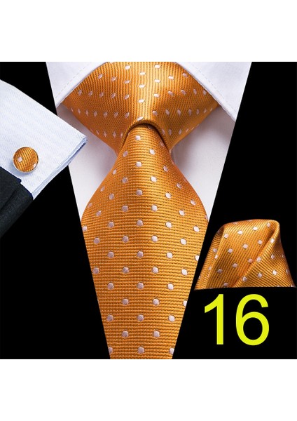 Çok Renkli Stil No.16 Boyutu Düğün Iş Için Bej Boyun Fuları Mendil Kol Düğmeleri Ipek Kravat Takımı Erkek E-Ticareti (Yurt Dışından)