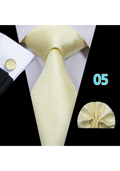 Çok Renkli Stil No.16 Boyutu Düğün Iş Için Bej Boyun Fuları Mendil Kol Düğmeleri Ipek Kravat Takımı Erkek E-Ticareti (Yurt Dışından) indirimleri