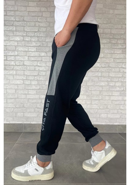 Erkek Paça Ribanalı Yazı Baskılı Jogger Eşofman Altı
