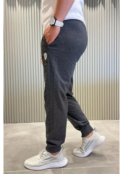 Erkek Paça Ribanalı Yazı Baskılı Jogger Eşofman Altı