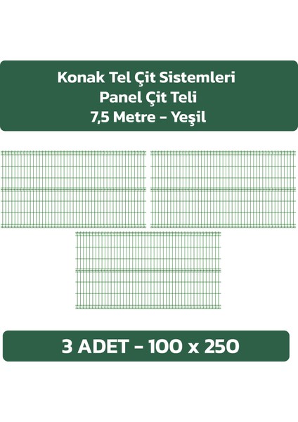 3 Adet Panel Çit Teli 100 x 250 cm 4 mm Tel Kalınlığı 55 x 150 mm Göz Aralığı