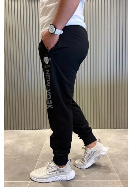 Erkek Paça Ribanalı Yazı Baskılı Jogger Eşofman Altı