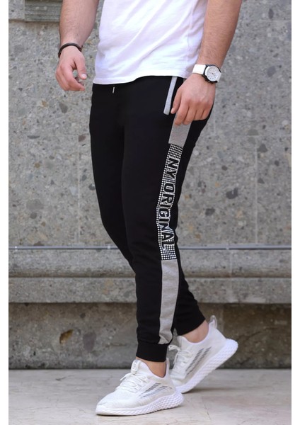Paça Ribanalı Baskılı Jogger Erkek Eşofman Altı