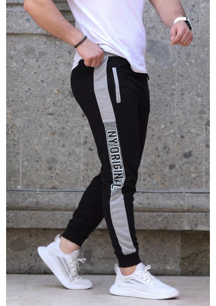 Paça Ribanalı Baskılı Jogger Erkek Eşofman Altı