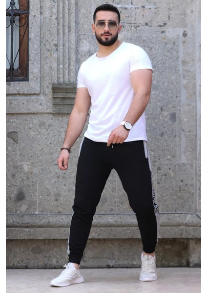 Paça Ribanalı Baskılı Jogger Erkek Eşofman Altı