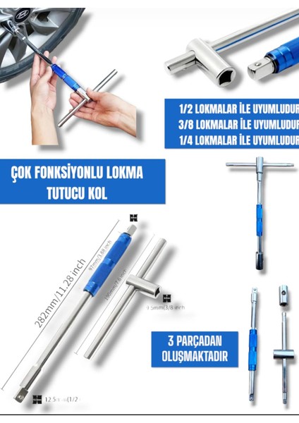 Çok Fonksiyonlu Lokma Tutucu T Kol 1/4 3/8 1/2