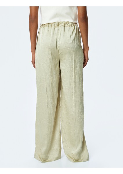 Dokulu Yüksek Bel Geniş Paça Saten Palazzo Pantolon fırsatları