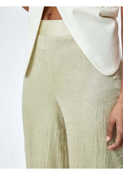 Dokulu Yüksek Bel Geniş Paça Saten Palazzo Pantolon indirimleri