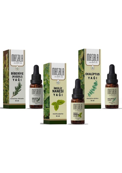 Biberiye Yağı, Okaliptüs Yağı, Nane Yağı, 3'lü Nefes Seti
