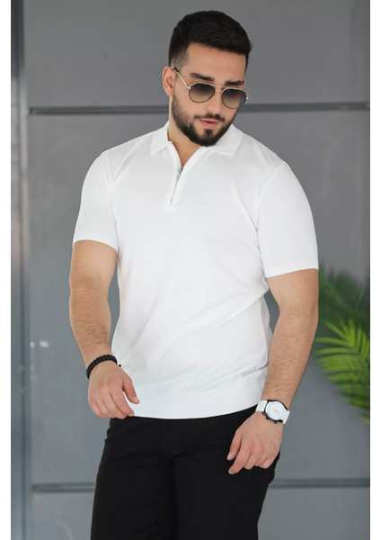 Polo Yaka Yarım Fermuarlı Likralı Erkek Tişört fiyatları