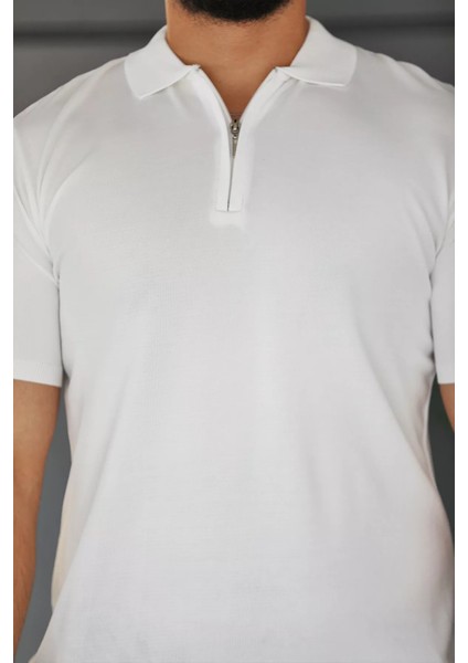 Polo Yaka Yarım Fermuarlı Likralı Erkek Tişört fırsatları