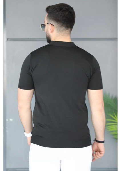 Polo Yaka Yarım Fermuarlı Likralı Erkek Tişört P-00011199