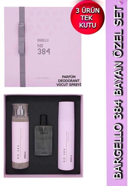 384 Kadın Parfüm Set Floral - (Parfüm+Vücut Spreyi+Deodorant) Özel Kutu