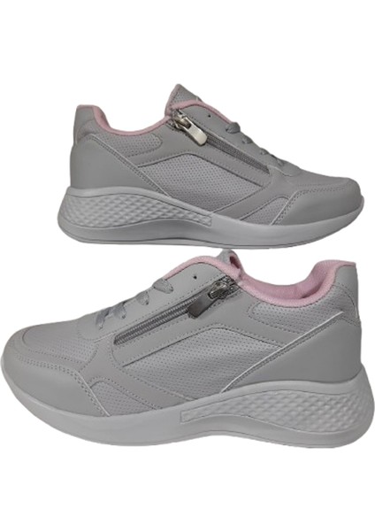 Kadın Ortopedik Günlük Bağcıklı Yandan Fermuarlı Rahat Sneaker Spor Ayakkabı