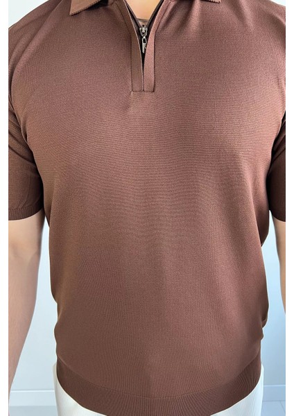 Polo Yaka Yarım Fermuarlı Likralı Erkek Tişört P-00011199