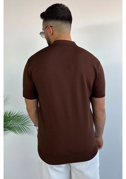 Polo Yaka Yarım Fermuarlı Likralı Erkek Tişört P-00011199