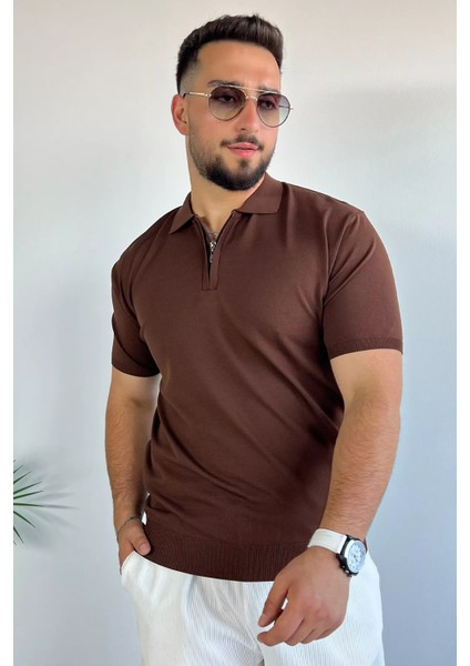 Polo Yaka Yarım Fermuarlı Likralı Erkek Tişört P-00011199
