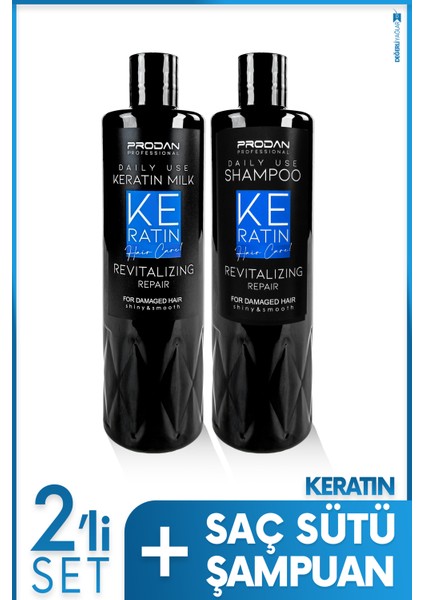Keratin Saç Sütü & Şampuan | Parlaklık Verici 2'li Saç Bakım Seti - 400ml X2